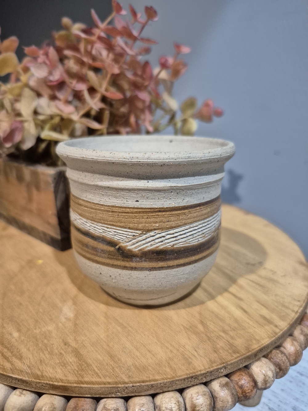 Vintage Studio Pottery Planter in Cream and Brown Earthy Tones